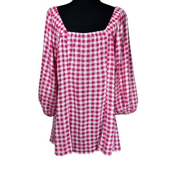 Torrid Fit & Flare Rayon Slub Button Up 3/4 Sleeve Gingham Peasant Top Size 1X - Picture 10 of 15